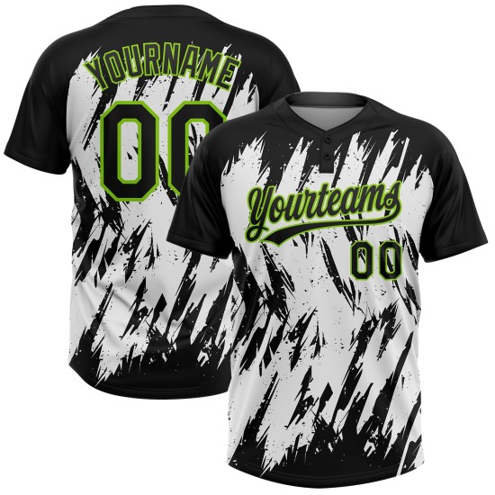 Custom Black Neon Green-White 3D Pattern Abstract Sharp Shape Two-Button Unisex Jersey Custom Black Neon Green-White 3D Pattern Abstract Sharp Shape Two-Button Unisex Jersey