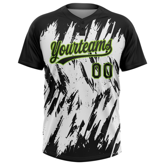 Custom Black Neon Green-White 3D Pattern Abstract Sharp Shape Two-Button Unisex Jersey Custom Black Neon Green-White 3D Pattern Abstract Sharp Shape Two-Button Unisex Jersey