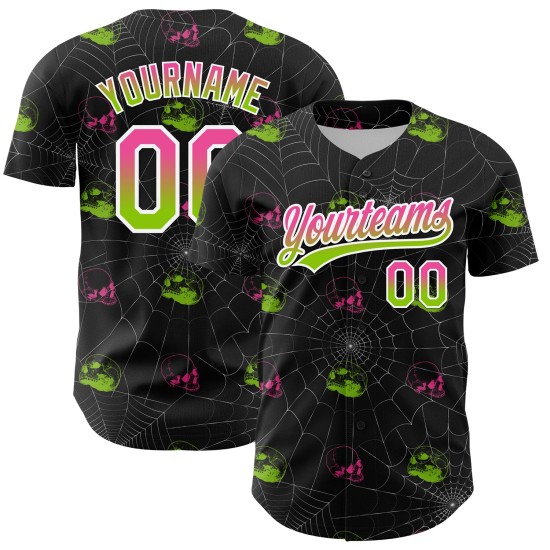Custom Black Pink-Neon Green 3D Gothic Style Fluorescence Skull Authentic rugby Jersey Custom Black Pink-Neon Green 3D Gothic Style Fluorescence Skull Authentic rugby Jersey