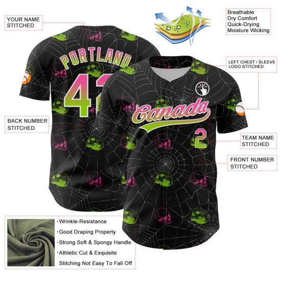 Custom Black Pink-Neon Green 3D Gothic Style Fluorescence Skull Authentic rugby Jersey Custom Black Pink-Neon Green 3D Gothic Style Fluorescence Skull Authentic rugby Jersey