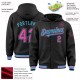 Custom Black Pink-Sky Blue Bomber Full-Snap Varsity Letterman Hoodie Jacket Custom Black Pink-Sky Blue Bomber Full-Snap Varsity Letterman Hoodie Jacket