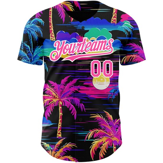 Custom Black Pink-White 3D Pattern Design Beach Hawaii Palm Trees Authentic rugby Jersey Custom Black Pink-White 3D Pattern Design Beach Hawaii Palm Trees Authentic rugby Jersey