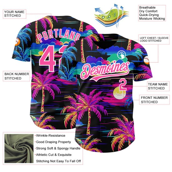 Custom Black Pink-White 3D Pattern Design Beach Hawaii Palm Trees Authentic rugby Jersey Custom Black Pink-White 3D Pattern Design Beach Hawaii Palm Trees Authentic rugby Jersey