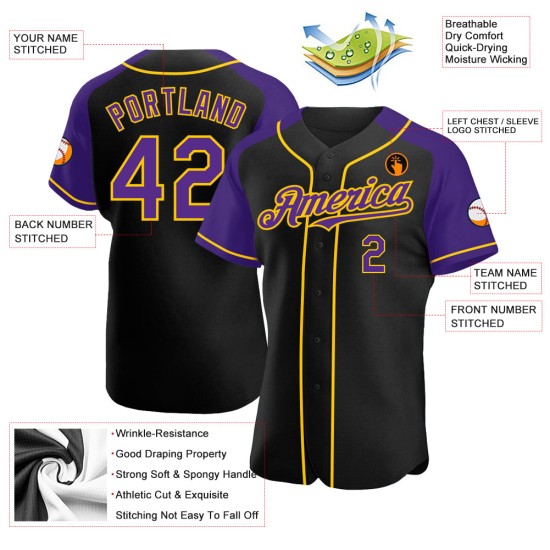 Custom Black Purple-Yellow Authentic Raglan Sleeves rugby Jersey Custom Black Purple-Yellow Authentic Raglan Sleeves rugby Jersey