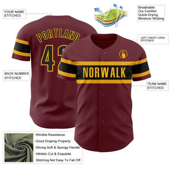 Custom Burgundy Black-Gold Authentic rugby Jersey Custom Burgundy Black-Gold Authentic rugby Jersey