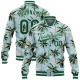 Custom Lakes Blue Kelly Green-White Flamingo And Tropical Hawaii Palm Tree 3D Bomber Full-Snap Varsity Letterman Jacket Custom Lakes Blue Kelly Green-White Flamingo And Tropical Hawaii Palm Tree 3D Bomber Full-Snap Varsity Letterman Jacket