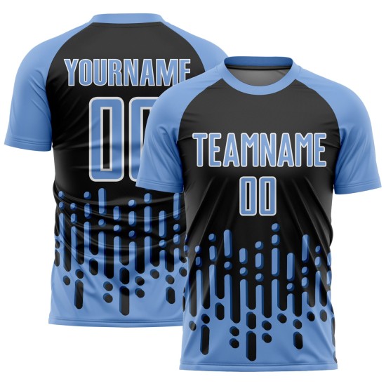 Custom Light Blue Black-White Abstract Fluid Wave Sublimation Uniform Jersey Custom Light Blue Black-White Abstract Fluid Wave Sublimation Uniform Jersey