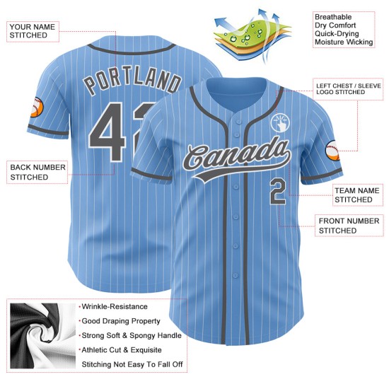 Custom Light Blue White Pinstripe Steel Gray Authentic rugby Jersey Custom Light Blue White Pinstripe Steel Gray Authentic rugby Jersey