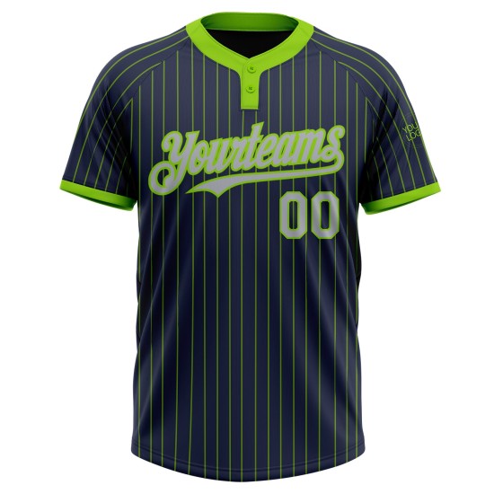 Custom Navy Neon Green Pinstripe Gray Two-Button Unisex Jersey Custom Navy Neon Green Pinstripe Gray Two-Button Unisex Jersey
