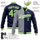 Custom Navy Neon Green-Gray Bomber Full-Snap Varsity Letterman Split Fashion Jacket Custom Navy Neon Green-Gray Bomber Full-Snap Varsity Letterman Split Fashion Jacket