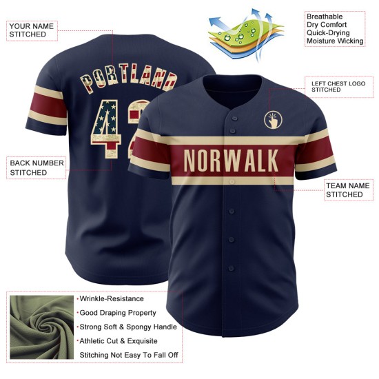 Custom Navy Vintage USA Flag Cream-Crimson Authentic rugby Jersey Custom Navy Vintage USA Flag Cream-Crimson Authentic rugby Jersey