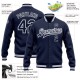 Custom Navy White-Gray Bomber Full-Snap Varsity Letterman Jacket Custom Navy White-Gray Bomber Full-Snap Varsity Letterman Jacket