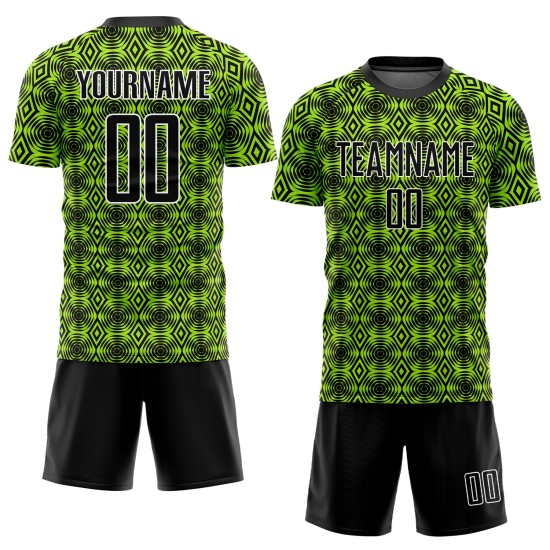 Custom Neon Green Black-White Geometric Shapes Sublimation Uniform Jersey Custom Neon Green Black-White Geometric Shapes Sublimation Uniform Jersey