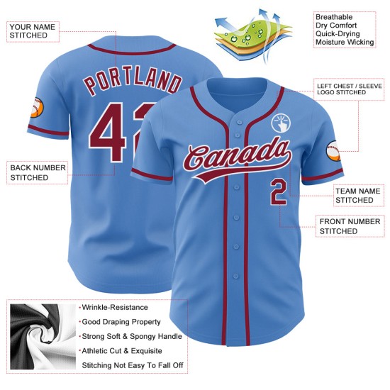 Custom Powder Blue Crimson-White Authentic rugby Jersey Custom Powder Blue Crimson-White Authentic rugby Jersey