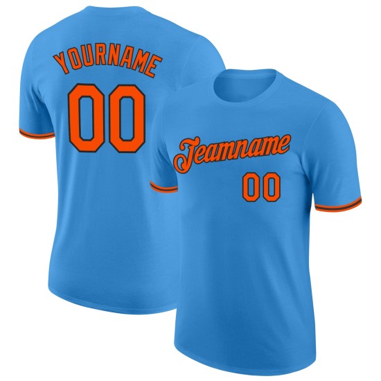 Custom Powder Blue Orange-Black Performance T-Shirt Custom Powder Blue Orange-Black Performance T-Shirt