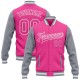 Custom Pink Pink Gray-White Bomber Full-Snap Varsity Letterman Two Tone Jacket Custom Pink Pink Gray-White Bomber Full-Snap Varsity Letterman Two Tone Jacket