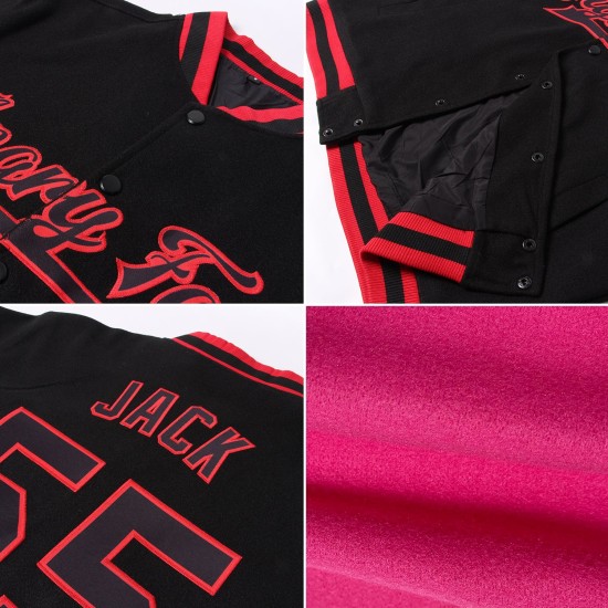 Custom Pink Pink Gray-White Bomber Full-Snap Varsity Letterman Two Tone Jacket Custom Pink Pink Gray-White Bomber Full-Snap Varsity Letterman Two Tone Jacket