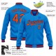 Custom Powder Blue Orange-Royal Bomber Full-Snap Varsity Letterman Jacket Custom Powder Blue Orange-Royal Bomber Full-Snap Varsity Letterman Jacket