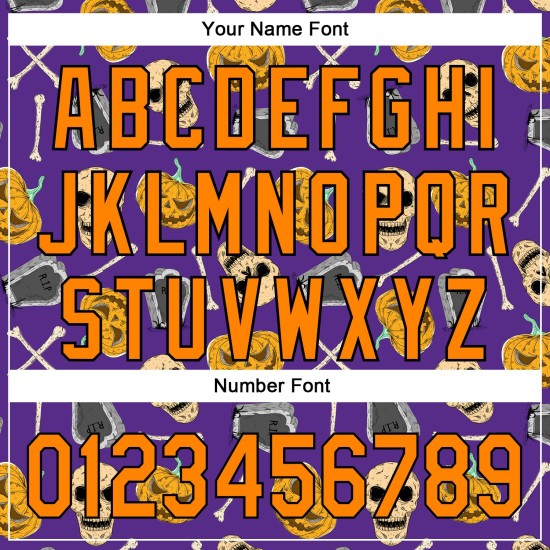 Custom Purple Bay Orange-Black 3D Pattern Halloween Skull Authentic rugby Jersey Custom Purple Bay Orange-Black 3D Pattern Halloween Skull Authentic rugby Jersey