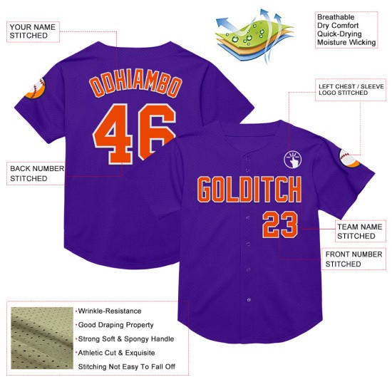 Custom Purple Orange-White Mesh Authentic Throwback rugby Jersey Custom Purple Orange-White Mesh Authentic Throwback rugby Jersey
