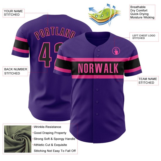 Custom Purple Black-Pink Authentic rugby Jersey Custom Purple Black-Pink Authentic rugby Jersey