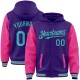Custom Purple Sky Blue Pink-Black Bomber Full-Snap Varsity Letterman Two Tone Hoodie Jacket Custom Purple Sky Blue Pink-Black Bomber Full-Snap Varsity Letterman Two Tone Hoodie Jacket