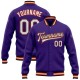 Custom Purple White Black-Orange Bomber Full-Snap Varsity Letterman Jacket Custom Purple White Black-Orange Bomber Full-Snap Varsity Letterman Jacket