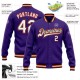 Custom Purple White Black-Orange Bomber Full-Snap Varsity Letterman Jacket Custom Purple White Black-Orange Bomber Full-Snap Varsity Letterman Jacket
