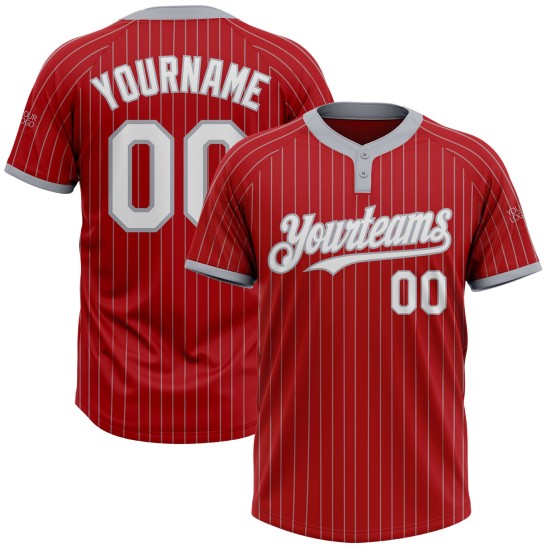 Custom Red Gray Pinstripe White Two-Button Unisex Jersey Custom Red Gray Pinstripe White Two-Button Unisex Jersey