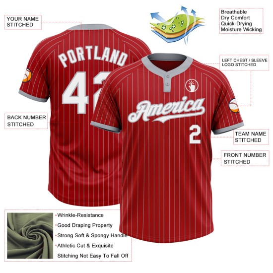 Custom Red Gray Pinstripe White Two-Button Unisex Jersey Custom Red Gray Pinstripe White Two-Button Unisex Jersey