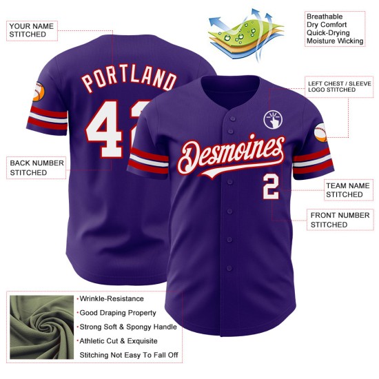 Custom Purple White-Red Authentic rugby Jersey Custom Purple White-Red Authentic rugby Jersey