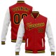 Custom Red Black-Gold Bomber Full-Snap Varsity Letterman Two Tone Jacket Custom Red Black-Gold Bomber Full-Snap Varsity Letterman Two Tone Jacket