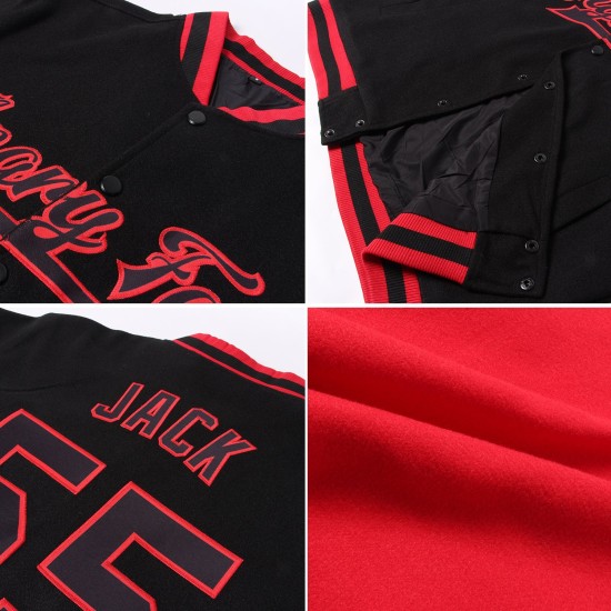 Custom Red Black-Gold Bomber Full-Snap Varsity Letterman Two Tone Jacket Custom Red Black-Gold Bomber Full-Snap Varsity Letterman Two Tone Jacket