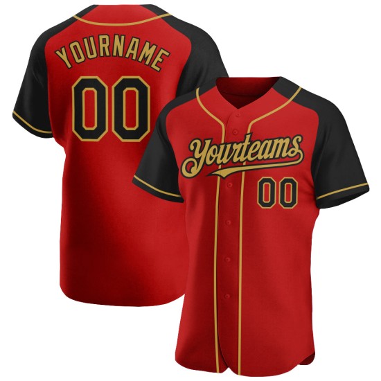 Custom Red Black-Old Gold Authentic Raglan Sleeves rugby Jersey Custom Red Black-Old Gold Authentic Raglan Sleeves rugby Jersey