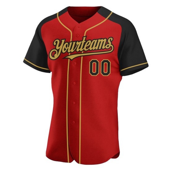 Custom Red Black-Old Gold Authentic Raglan Sleeves rugby Jersey Custom Red Black-Old Gold Authentic Raglan Sleeves rugby Jersey