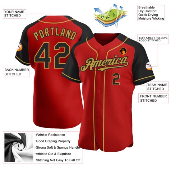 Custom Red Black-Old Gold Authentic Raglan Sleeves rugby Jersey Custom Red Black-Old Gold Authentic Raglan Sleeves rugby Jersey