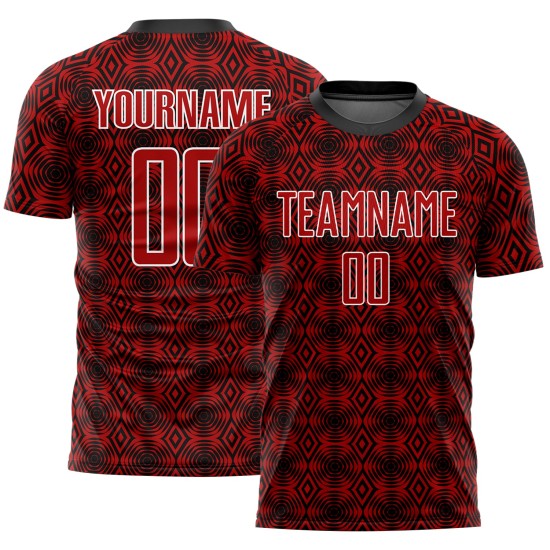 Custom Red Black-White Geometric Shapes Sublimation Uniform Jersey Custom Red Black-White Geometric Shapes Sublimation Uniform Jersey