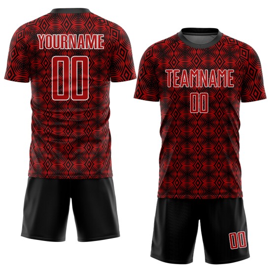 Custom Red Black-White Geometric Shapes Sublimation Uniform Jersey Custom Red Black-White Geometric Shapes Sublimation Uniform Jersey
