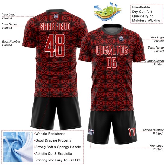 Custom Red Black-White Geometric Shapes Sublimation Uniform Jersey Custom Red Black-White Geometric Shapes Sublimation Uniform Jersey