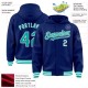 Custom Royal Aqua-White Bomber Full-Snap Varsity Letterman Hoodie Jacket Custom Royal Aqua-White Bomber Full-Snap Varsity Letterman Hoodie Jacket
