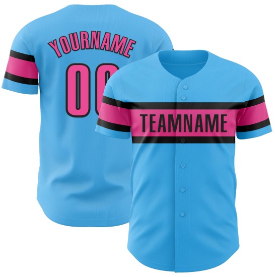 Custom Sky Blue Pink-Black Authentic rugby Jersey Custom Sky Blue Pink-Black Authentic rugby Jersey