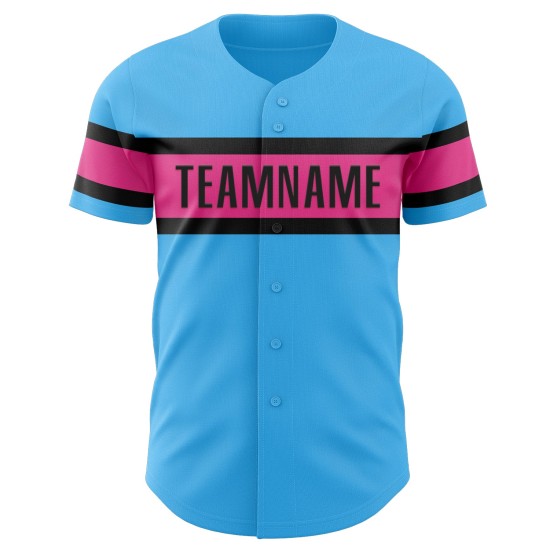 Custom Sky Blue Pink-Black Authentic rugby Jersey Custom Sky Blue Pink-Black Authentic rugby Jersey