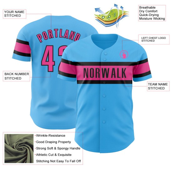 Custom Sky Blue Pink-Black Authentic rugby Jersey Custom Sky Blue Pink-Black Authentic rugby Jersey