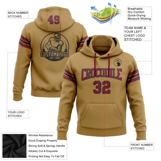 Custom Stitched Old Gold Crimson-Black Football Pullover Sweatshirt Hoodie Custom Stitched Old Gold Crimson-Black Football Pullover Sweatshirt Hoodie