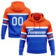 Custom Stitched Thunder Blue White-Orange Line Sports Pullover Sweatshirt Hoodie Custom Stitched Thunder Blue White-Orange Line Sports Pullover Sweatshirt Hoodie