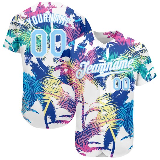 Custom White Light Blue 3D Pattern Design Hawaii Palm Trees Authentic rugby Jersey Custom White Light Blue 3D Pattern Design Hawaii Palm Trees Authentic rugby Jersey