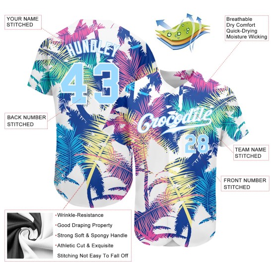 Custom White Light Blue 3D Pattern Design Hawaii Palm Trees Authentic rugby Jersey Custom White Light Blue 3D Pattern Design Hawaii Palm Trees Authentic rugby Jersey