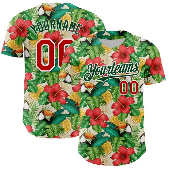 Custom White Red-Green 3D Pattern Design Tropical Plant And Bird Authentic rugby Jersey Custom White Red-Green 3D Pattern Design Tropical Plant And Bird Authentic rugby Jersey