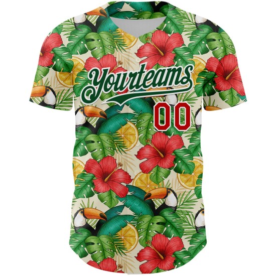 Custom White Red-Green 3D Pattern Design Tropical Plant And Bird Authentic rugby Jersey Custom White Red-Green 3D Pattern Design Tropical Plant And Bird Authentic rugby Jersey