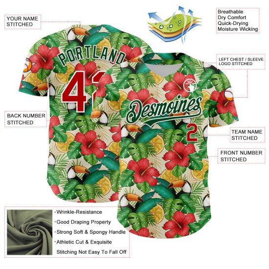 Custom White Red-Green 3D Pattern Design Tropical Plant And Bird Authentic rugby Jersey Custom White Red-Green 3D Pattern Design Tropical Plant And Bird Authentic rugby Jersey
